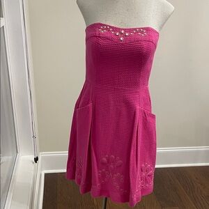 Lilly Pulitzer Strapless Hot Pink Beaded Sundress